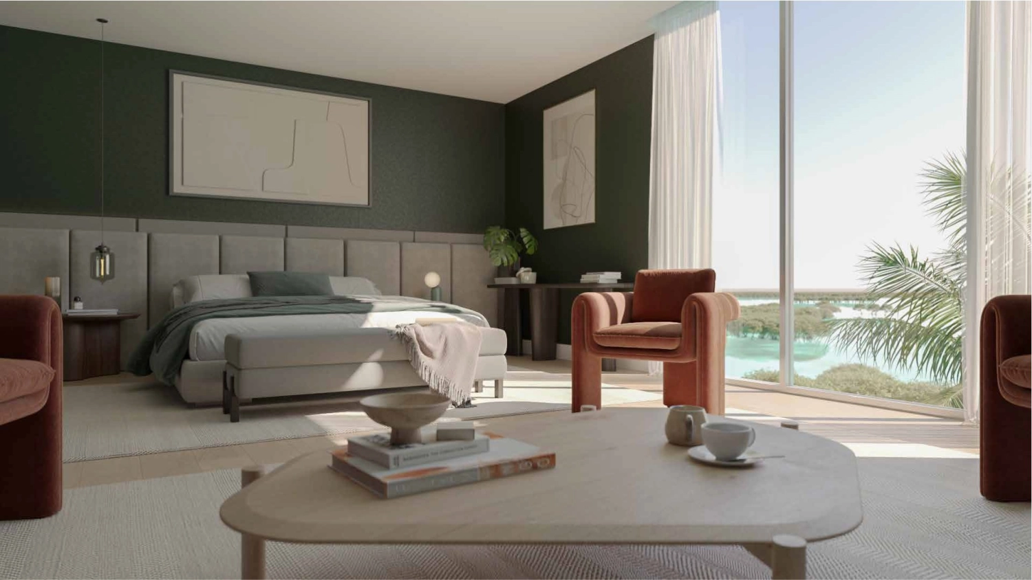 Neutral interior palette inspired by coastal and forest elements